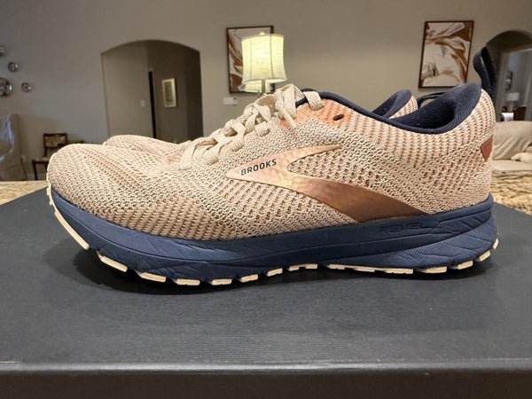 Brooks Revel 5 Women's Running Shoes Taupe Rose Gold Navy Blue Sneakers Size 8