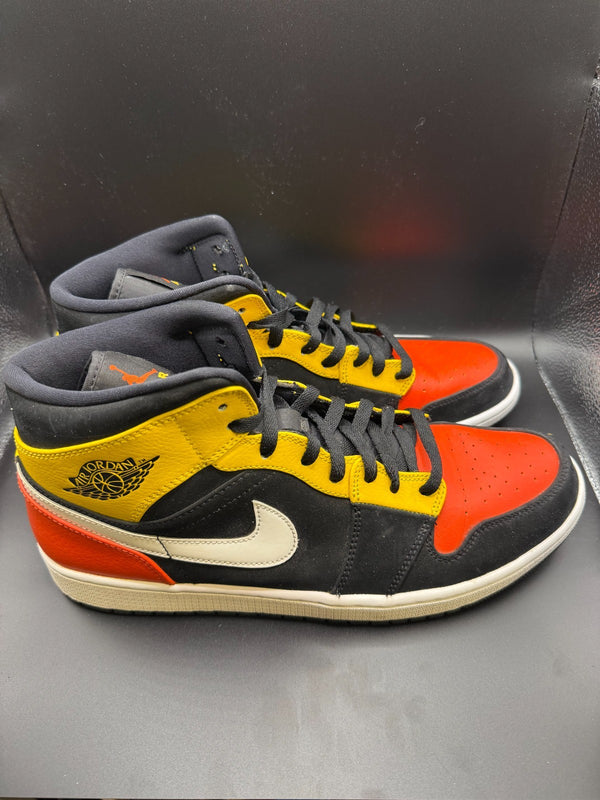 Nike Air Jordan 1 Mid Black Amarillo Orange 852542-087 Mens Size 12