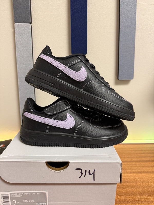 *NEW* Pre-School KIDS NIKE FORCE 1 LOW EASY ON (PS) Black/Hydrangia